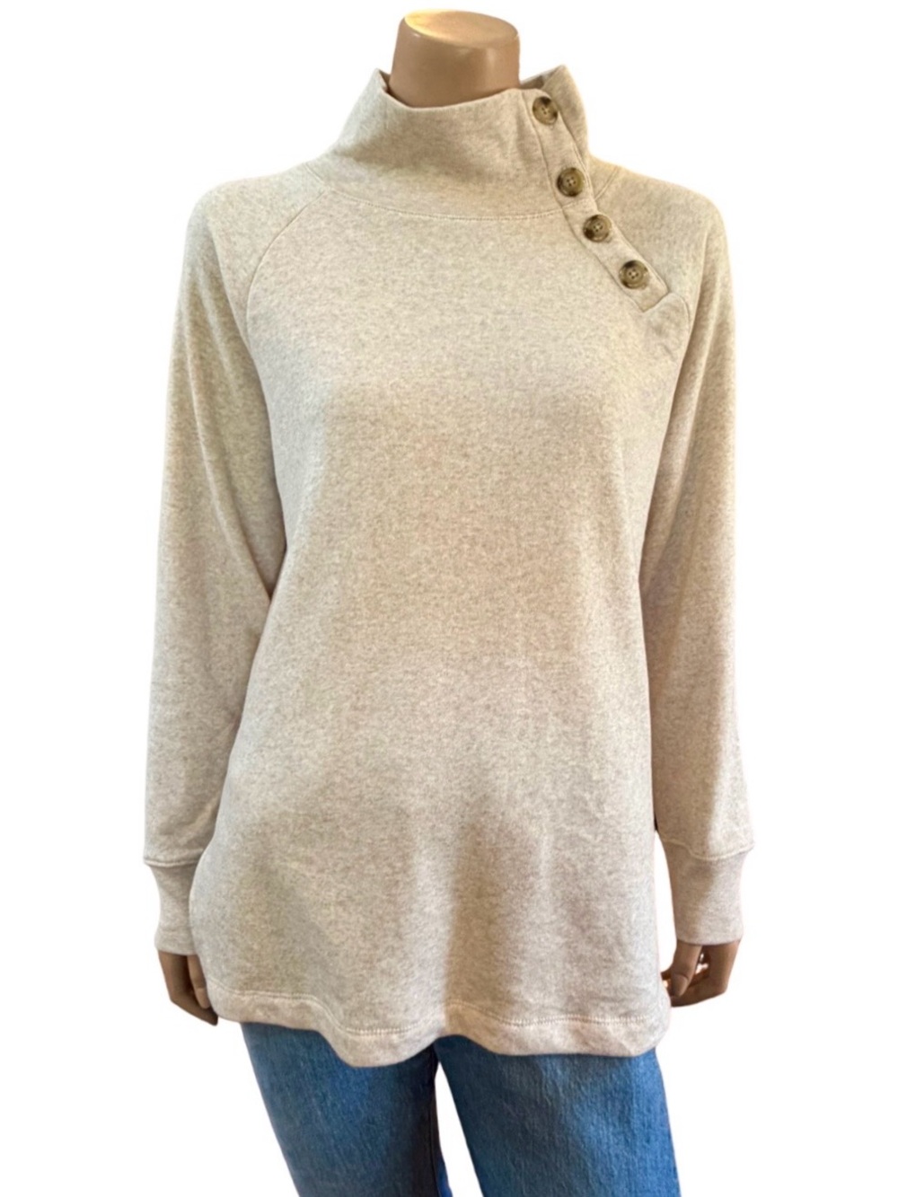 NWT J.Crew Cloudspun Fleece Button Collar Tunic Sweatshirt M